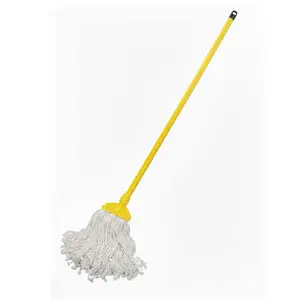 KENTUCKY MOP CUT END 350G WHITE BAND PROFESSIONAL + YELLOW CLIP WITH WOODEN HANDLE FULL SET