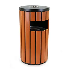 [J001048] OUTDOOR WASTE BIN WOOD BLACK TOP