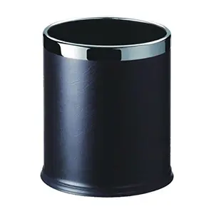 [J000771] 9L ROUND BLACK LEATHER DUSTBIN