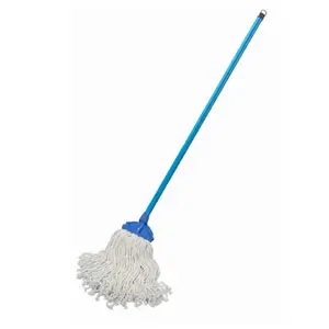 [J002355] KENTUCKY MOP CUT END 350G WHITE BAND PROFESSIONAL + BLUE CLIP WITH WOODEN HANDLE FULL SET