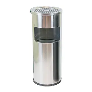 [J000647COL] COLOUR STAINLESS STEEL ASHTRAY BIN D25XH61CMS (SILVER)